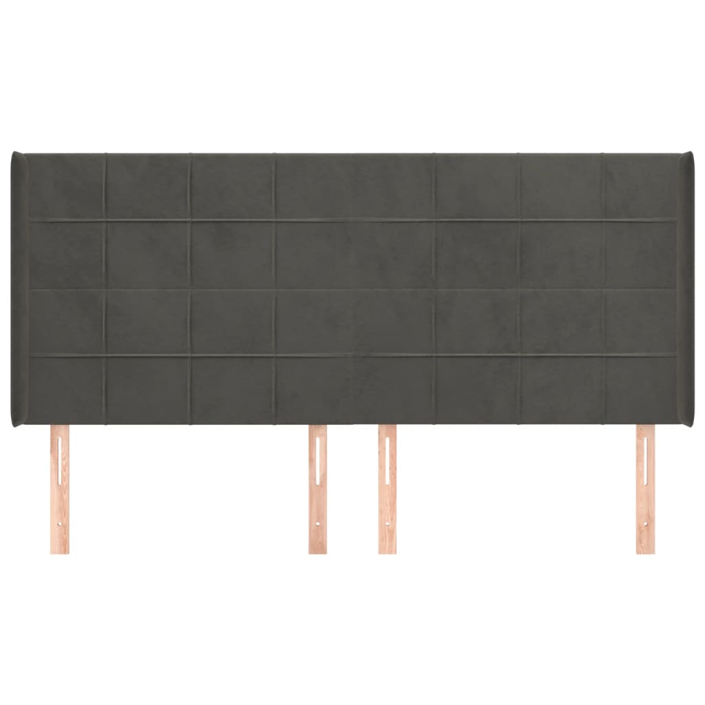 sengegavl med kanter 203x16x118/128 cm fløjl mørkegrå