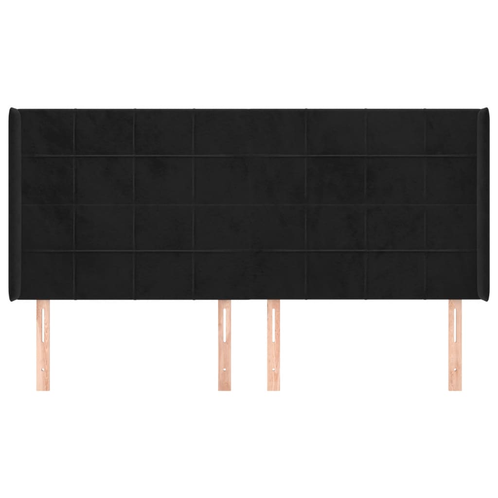sengegavl med kanter 203x16x118/128 cm fløjl sort