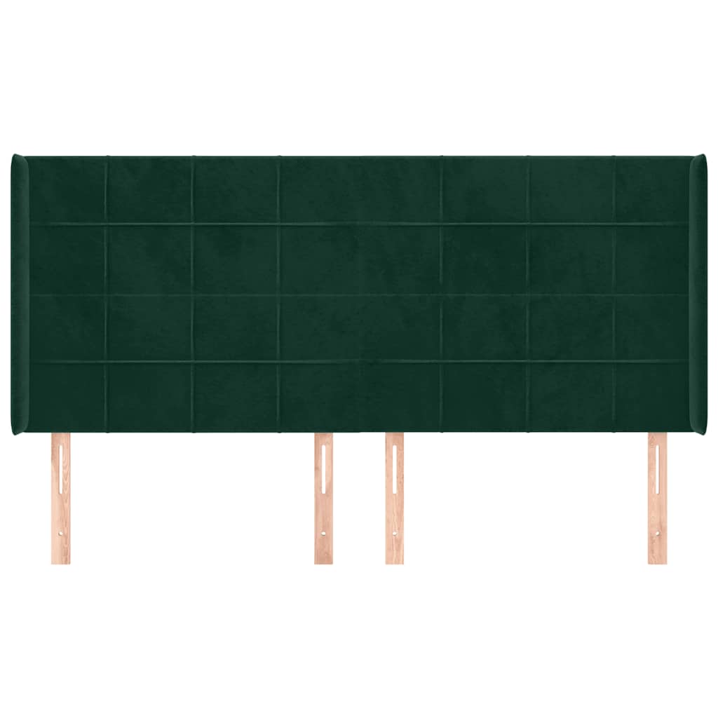 sengegavl med kanter 203x16x118/128 cm fløjl mørkegrøn