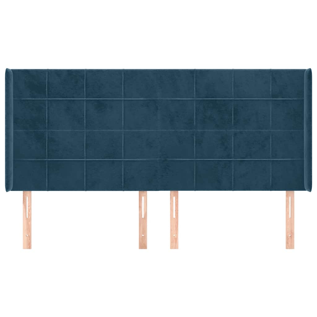 sengegavl med kanter 203x16x118/128 cm fløjl mørkeblå