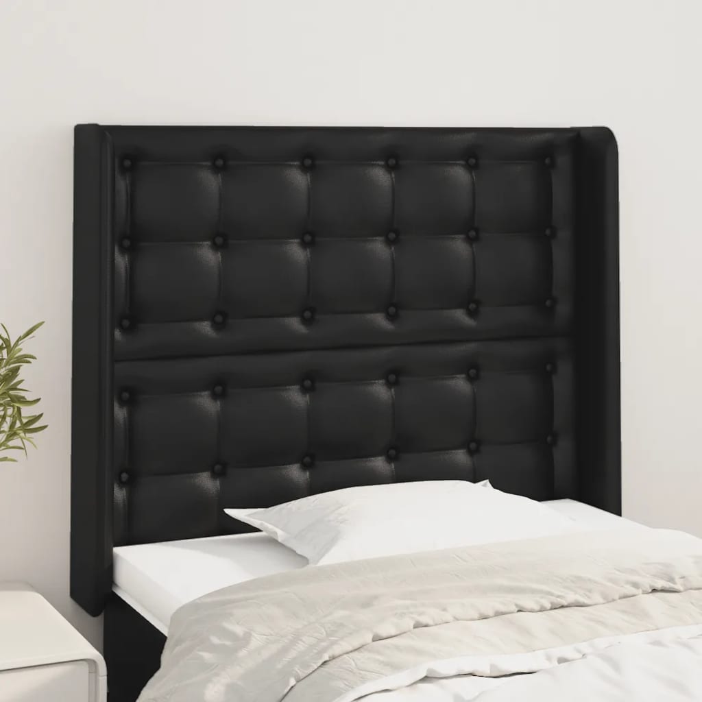 sengegavl med kanter 83x16x118/128 cm kunstlæder sort