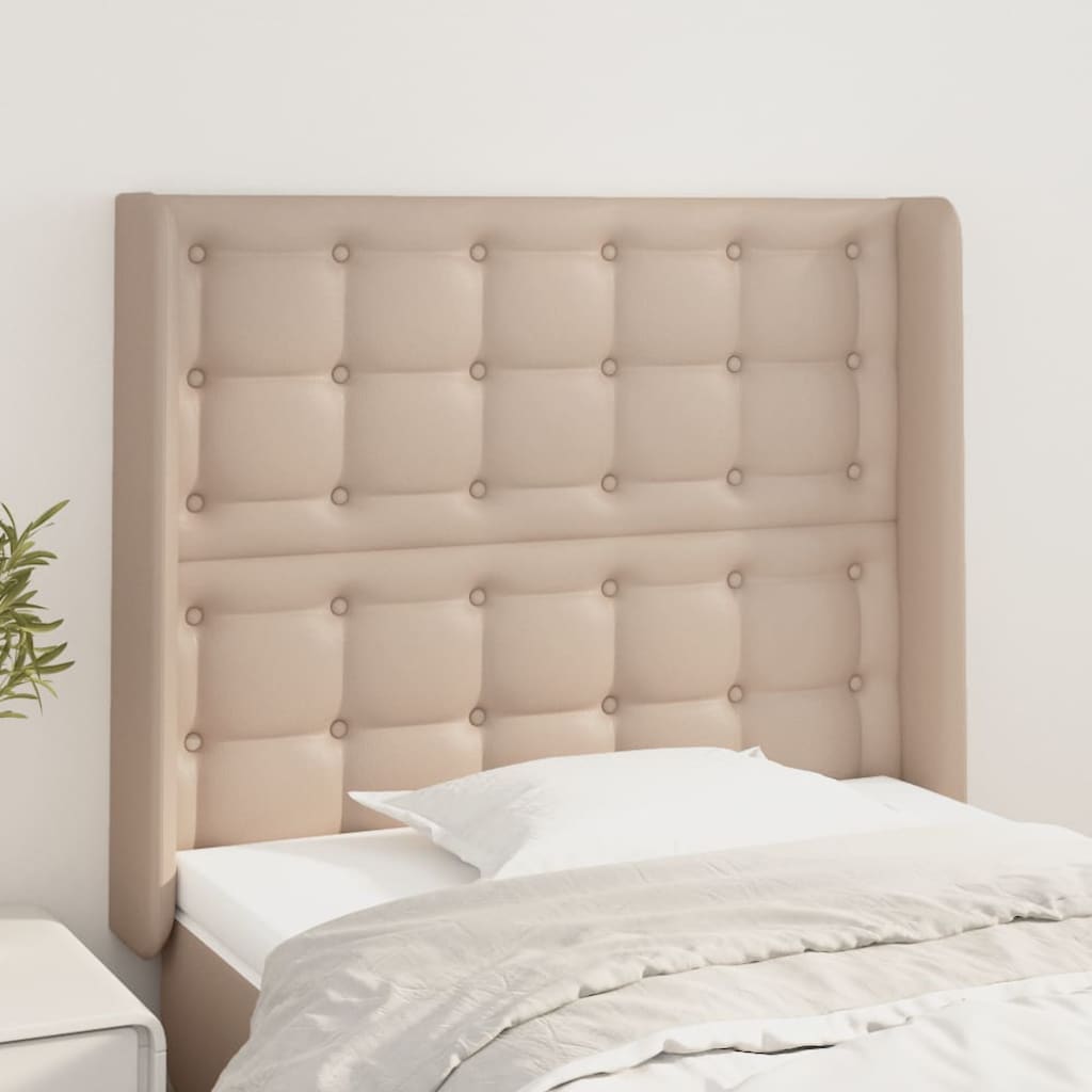 sengegavl med kanter 83x16x118/128 cm kunstlæder cappuccino
