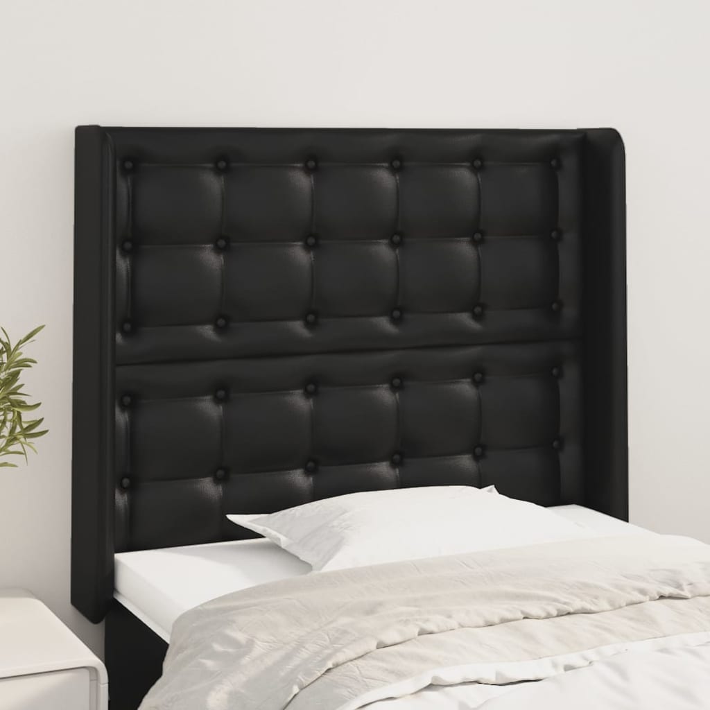 sengegavl med kanter 93x16x118/128 cm kunstlæder sort