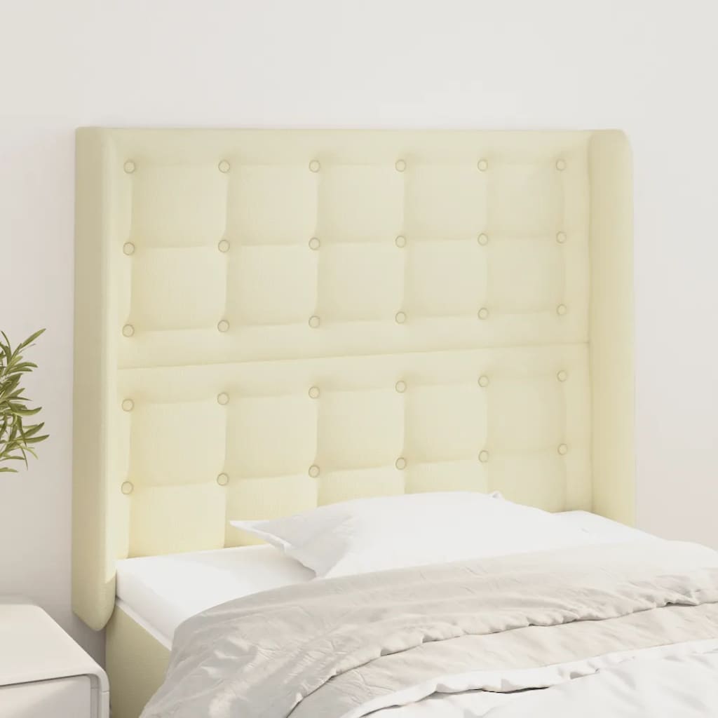 sengegavl med kanter 93x16x118/128 cm kunstlæder cremefarvet