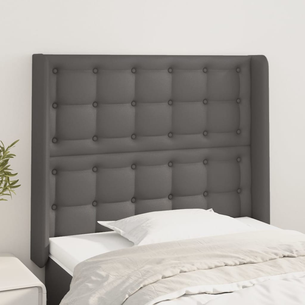 sengegavl med kanter 93x16x118/128 cm kunstlæder grå