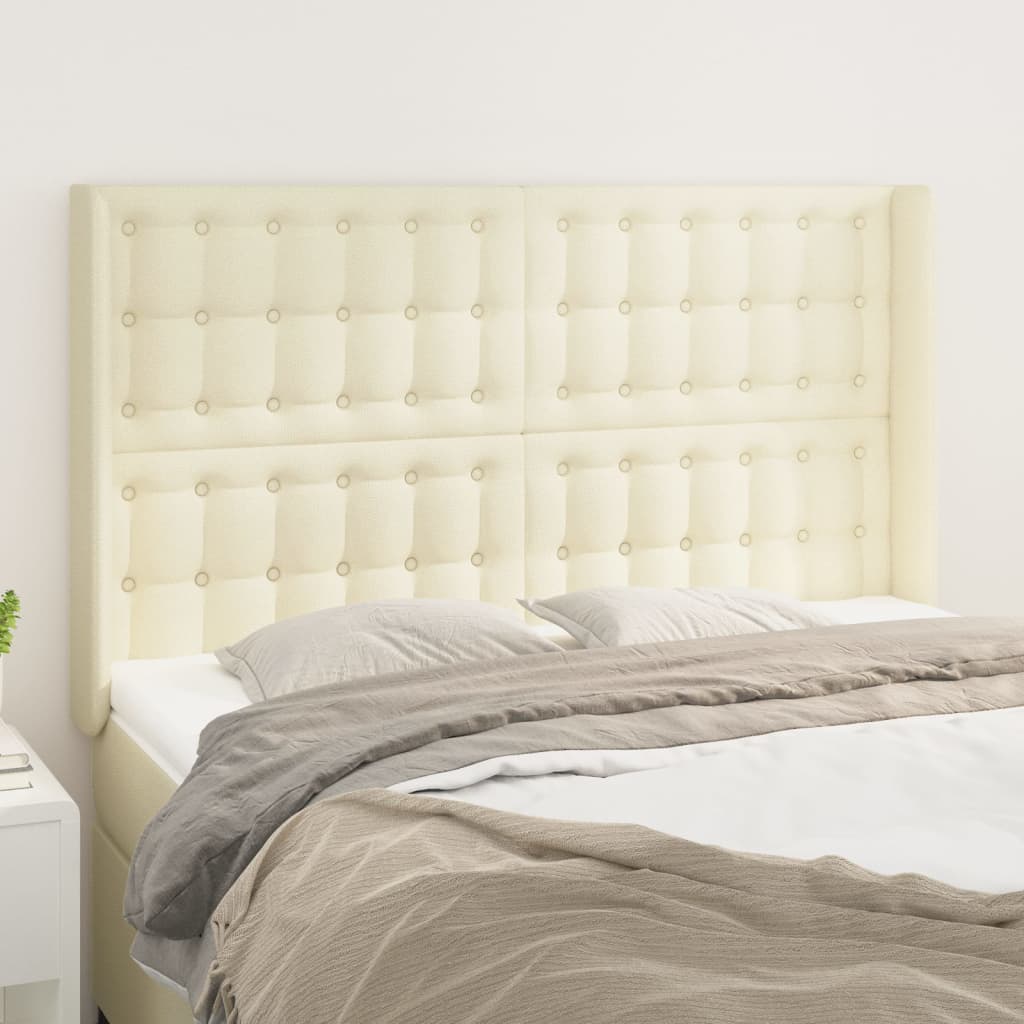 sengegavl med kanter 147x16x118/128 cm kunstlæder cremefarvet