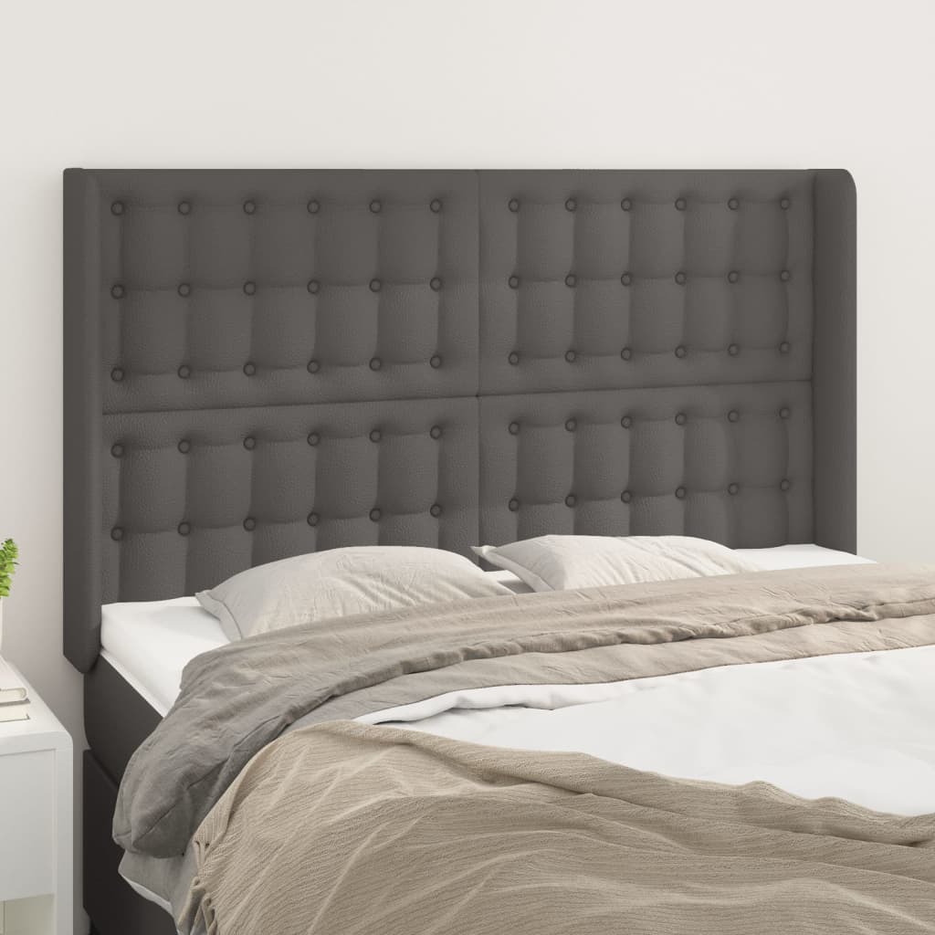 sengegavl med kanter 147x16x118/128 cm kunstlæder grå
