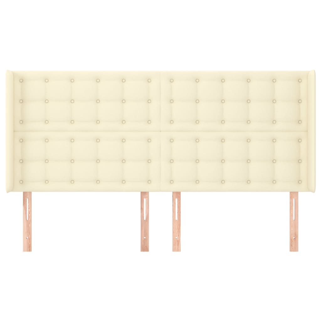sengegavl med kanter 163x16x118/128 cm kunstlæder cremefarvet