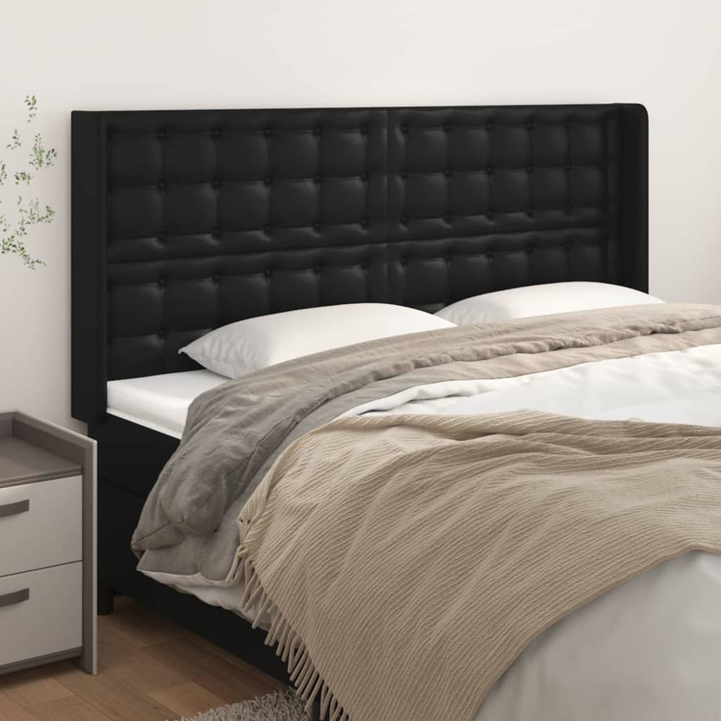 sengegavl med kanter 183x16x118/128 cm kunstlæder sort