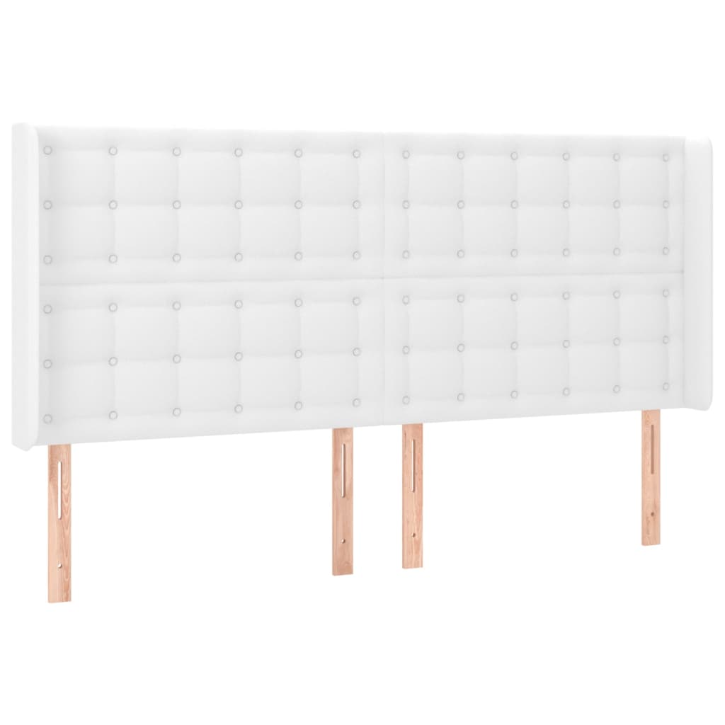sengegavl med kanter 183x16x118/128 cm kunstlæder hvid
