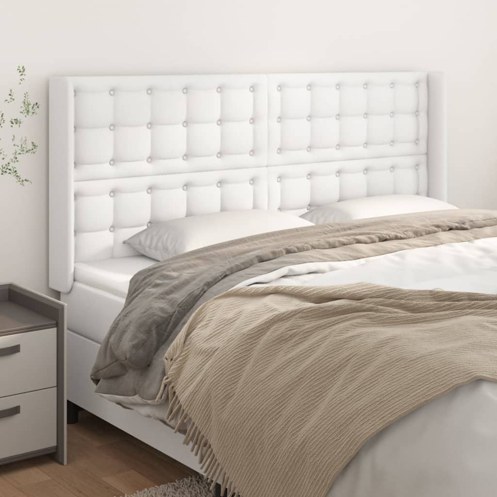 sengegavl med kanter 183x16x118/128 cm kunstlæder hvid