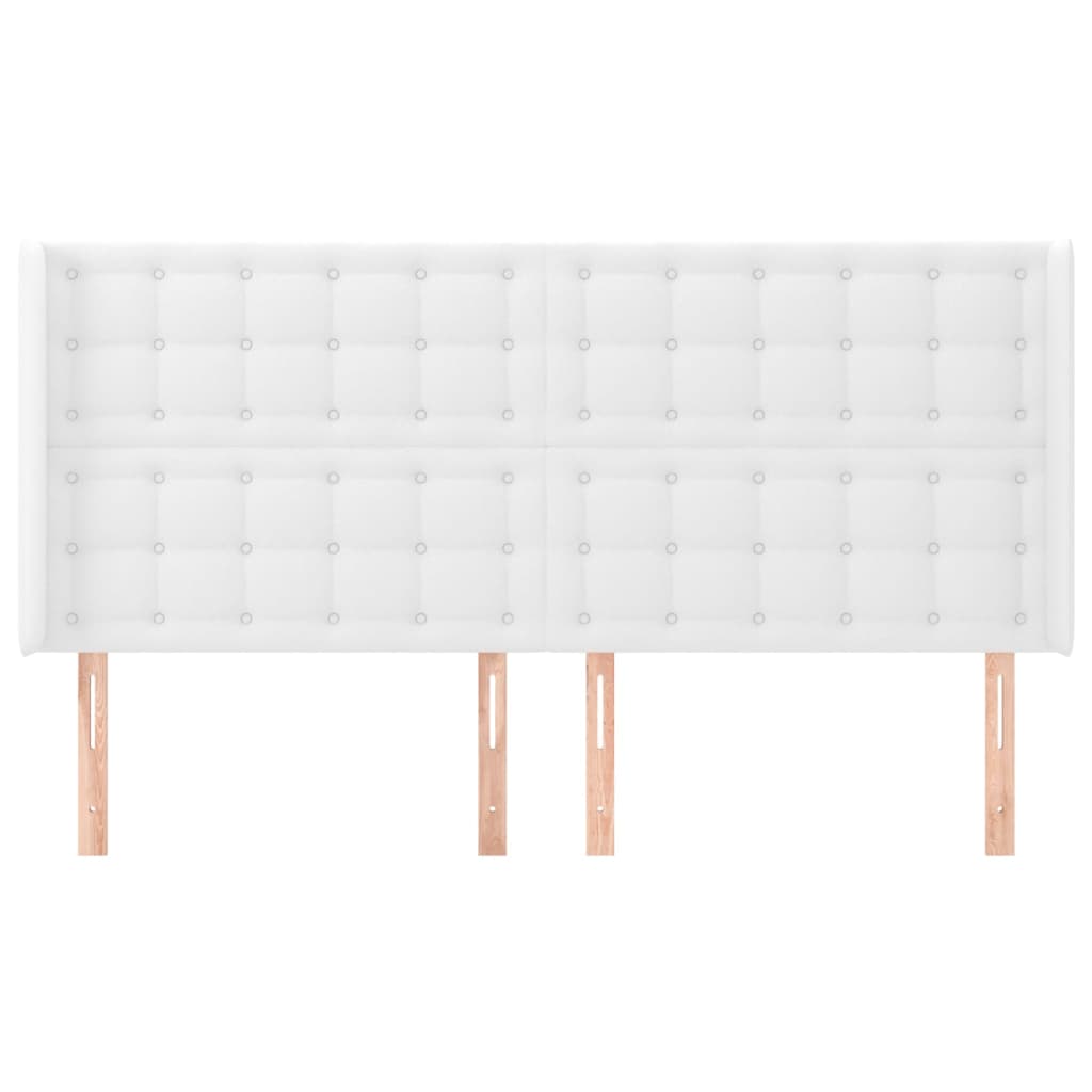 sengegavl med kanter 203x16x118/128 cm kunstlæder hvid