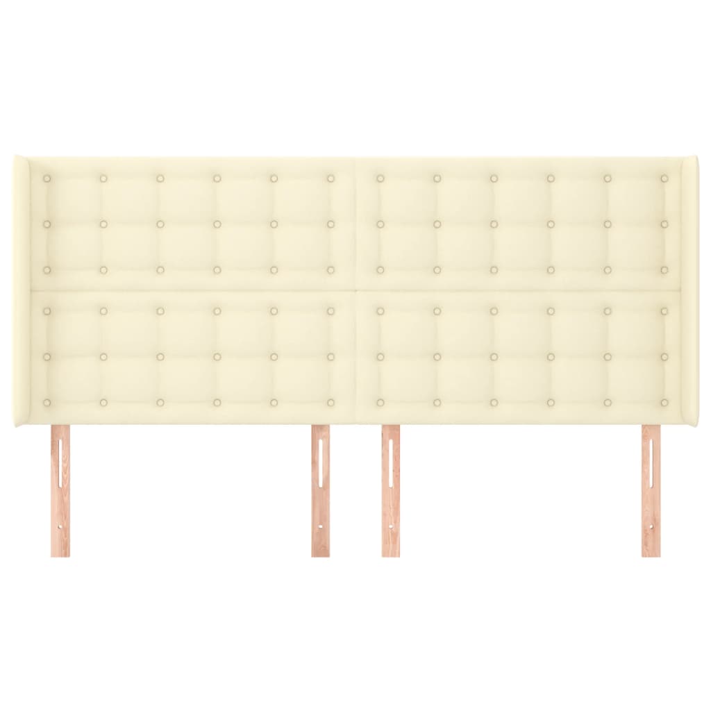 sengegavl med kanter 203x16x118/128 cm kunstlæder cremefarvet