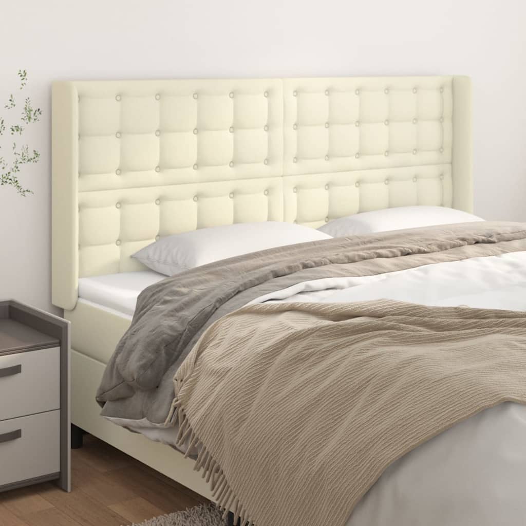 sengegavl med kanter 203x16x118/128 cm kunstlæder cremefarvet