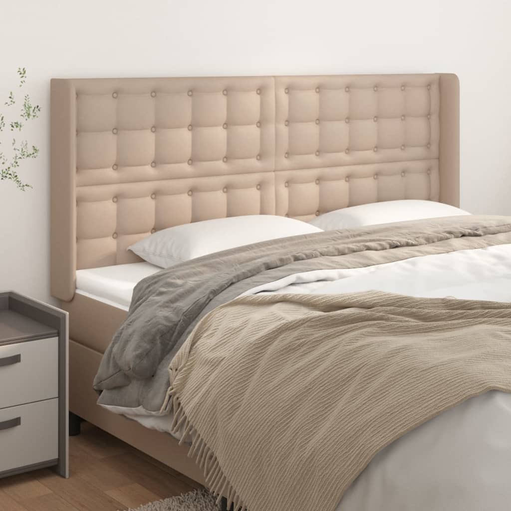 sengegavl med kanter 203x16x118/128 cm kunstlæder cappuccino