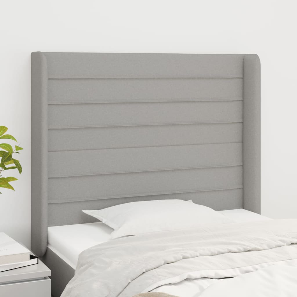 sengegavl med kanter 83x16x118/128 cm stof lysegrå
