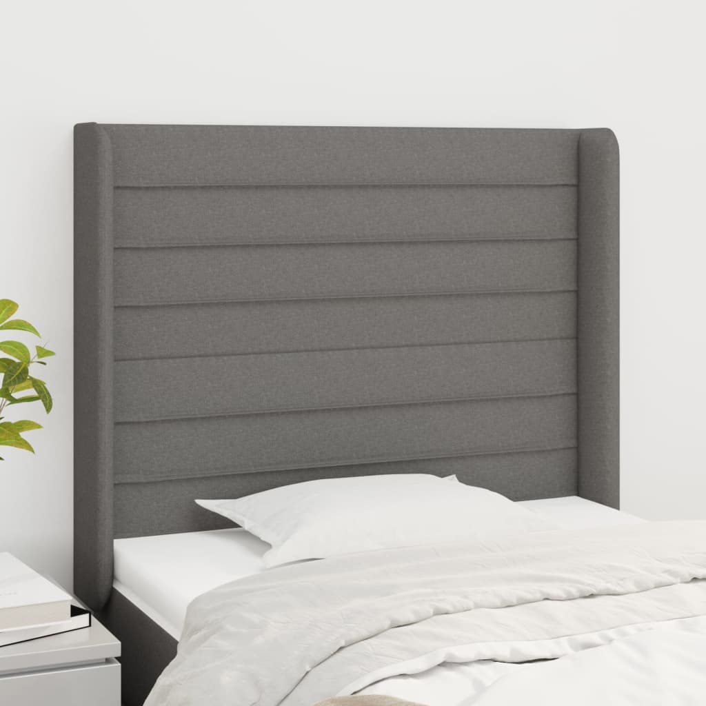 sengegavl med kanter 83x16x118/128 cm stof mørkegrå
