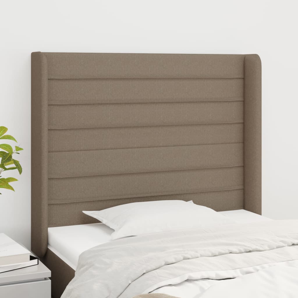 sengegavl med kanter 83x16x118/128 cm stof gråbrun