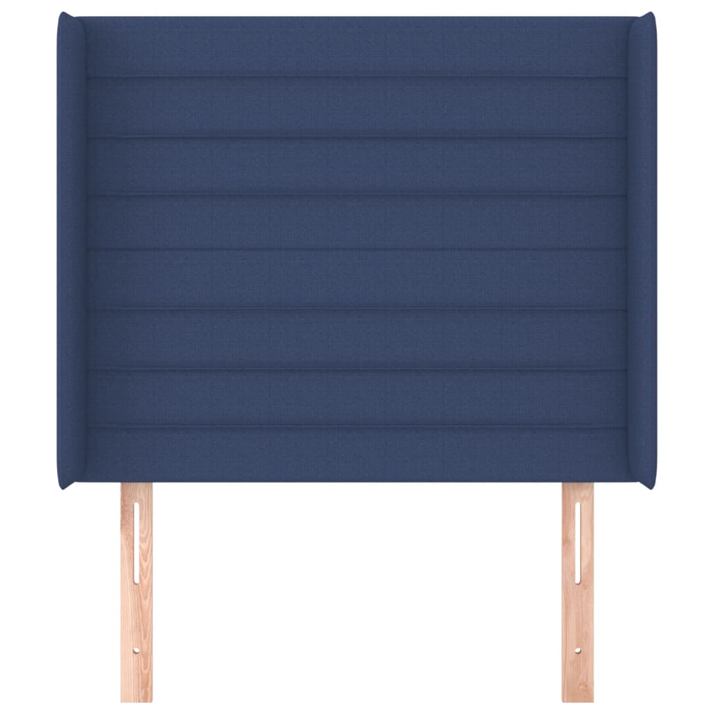 sengegavl med kanter 93x16x118/128 cm stof blå