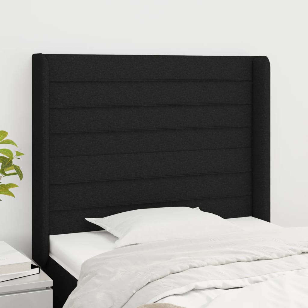 sengegavl med kanter 103x16x118/128 cm stof sort