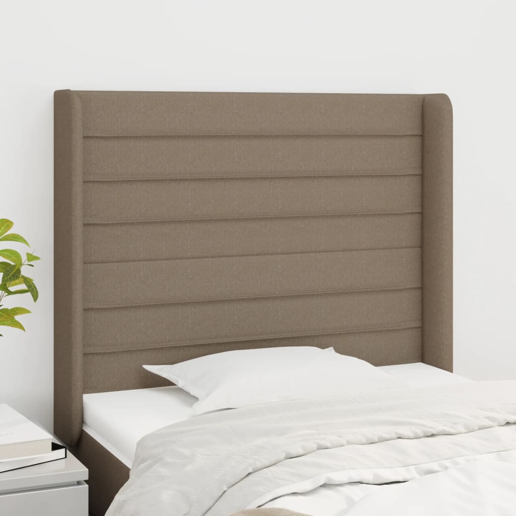 sengegavl med kanter 103x16x118/128 cm stof gråbrun