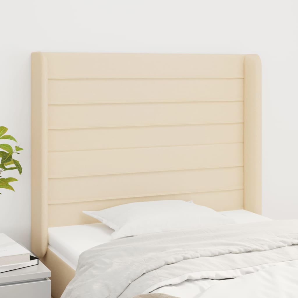 sengegavl med kanter 103x16x118/128 cm stof cremefarvet
