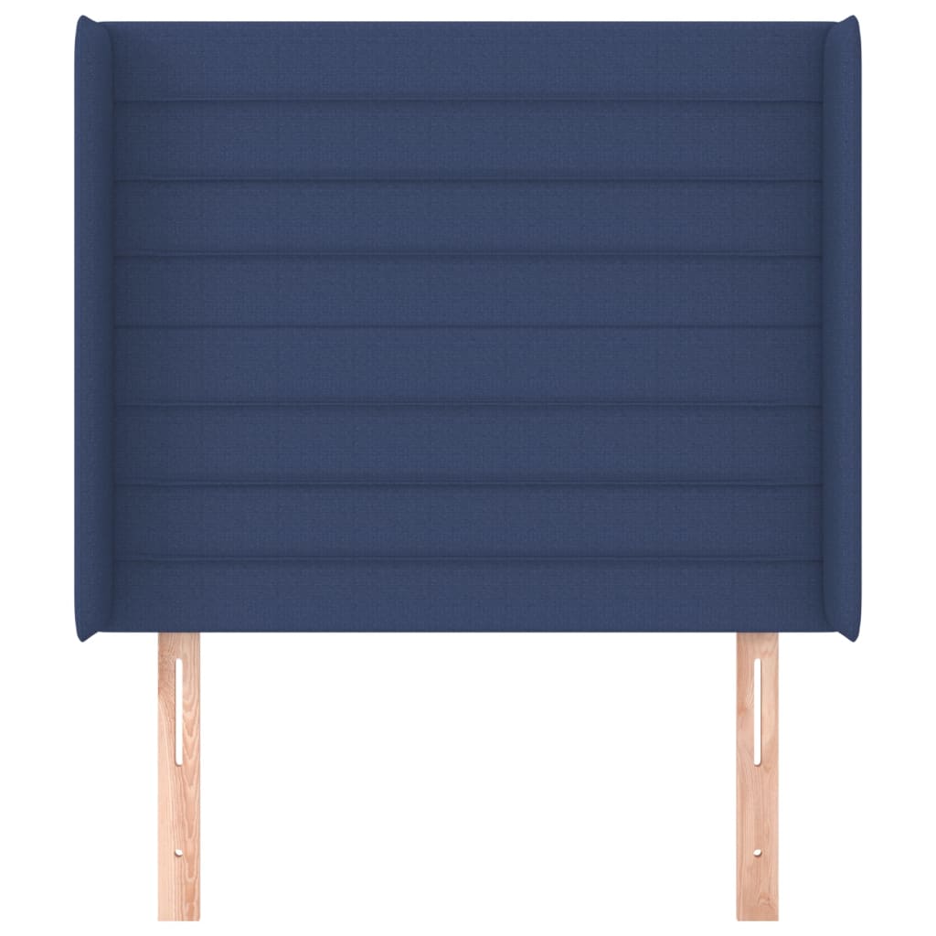 sengegavl med kanter 103x16x118/128 cm stof blå