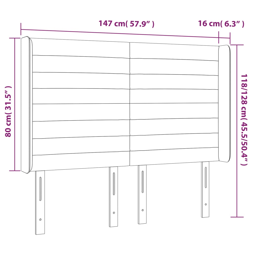 sengegavl med kanter 147x16x118/128 cm stof sort
