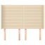 sengegavl med kanter 147x16x118/128 cm stof cremefarvet