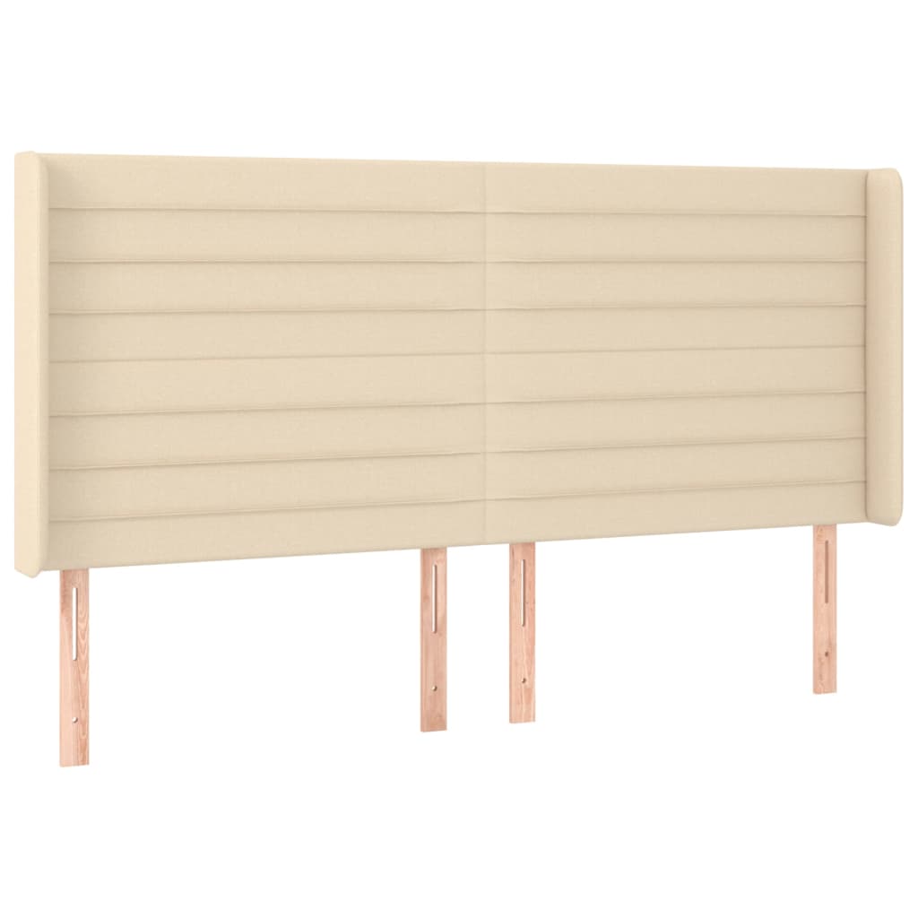 sengegavl med kanter 183x16x118/128 cm stof cremefarvet