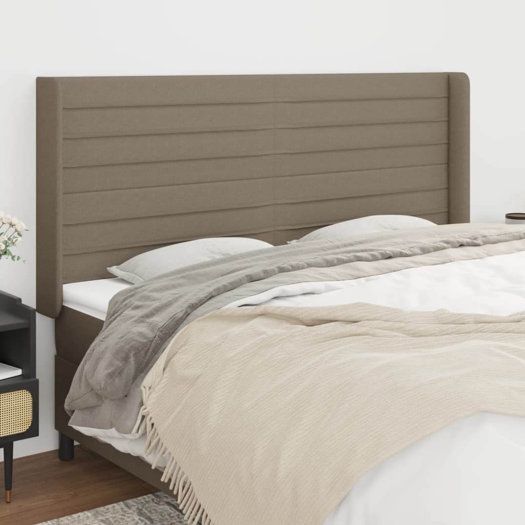sengegavl med kanter 203x16x118/128 cm stof gråbrun