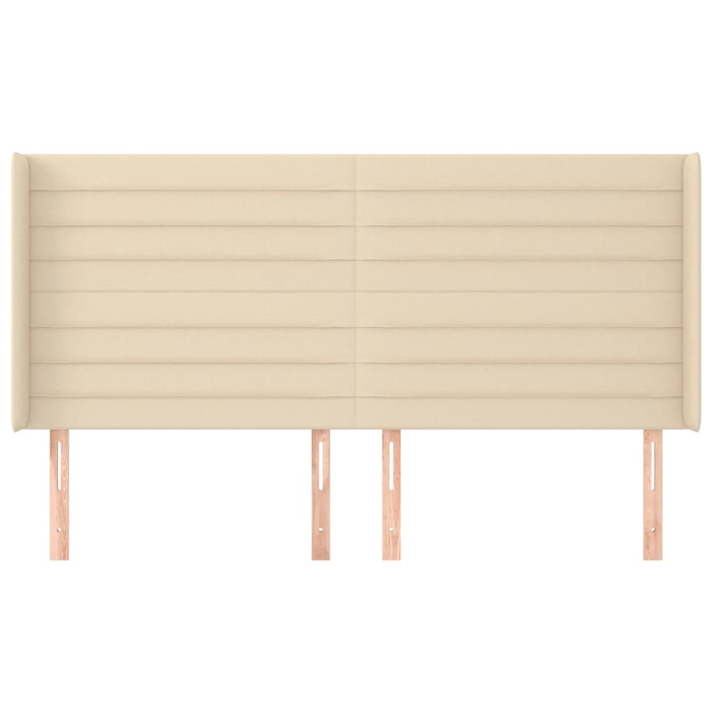sengegavl med kanter 203x16x118/128 cm stof cremefarvet