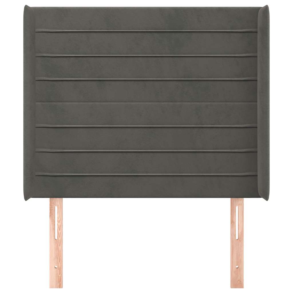 sengegavl med kanter 83x16x118/128 cm fløjl mørkegrå