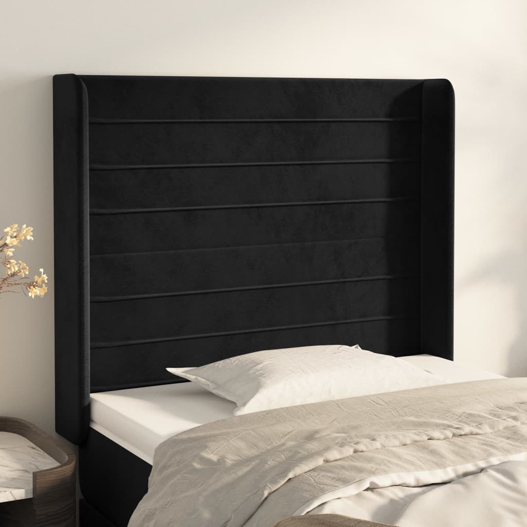 sengegavl med kanter 83x16x118/128 cm fløjl sort