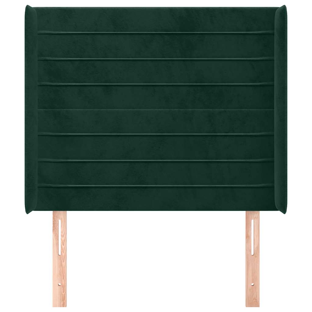 sengegavl med kanter 83x16x118/128 cm fløjl mørkegrøn