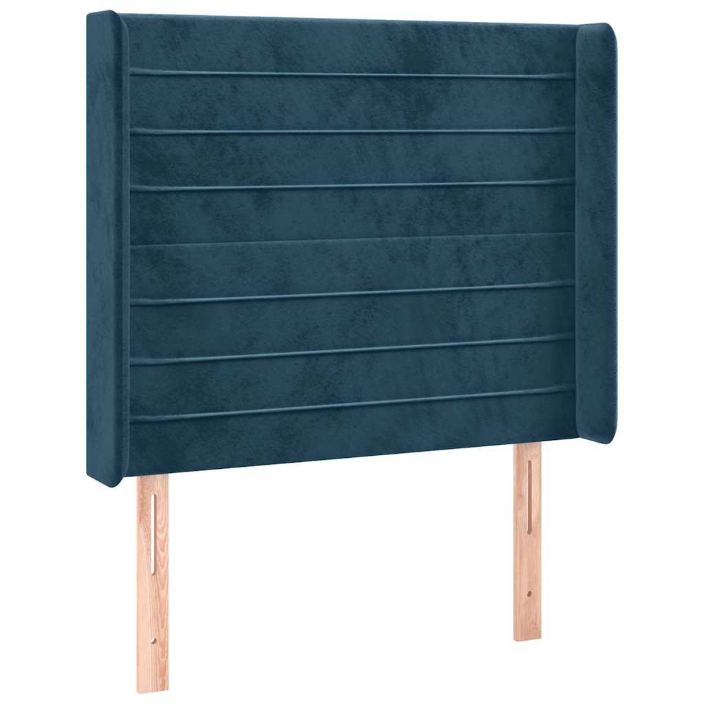 sengegavl med kanter 83x16x118/128 cm fløjl mørkeblå