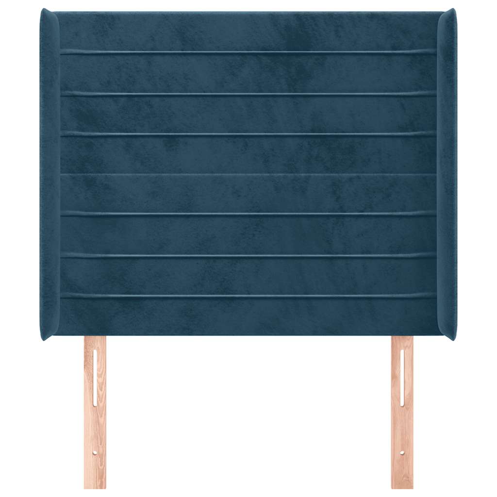 sengegavl med kanter 83x16x118/128 cm fløjl mørkeblå