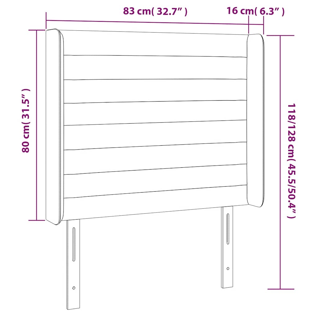 sengegavl med kanter 83x16x118/128 cm fløjl mørkeblå