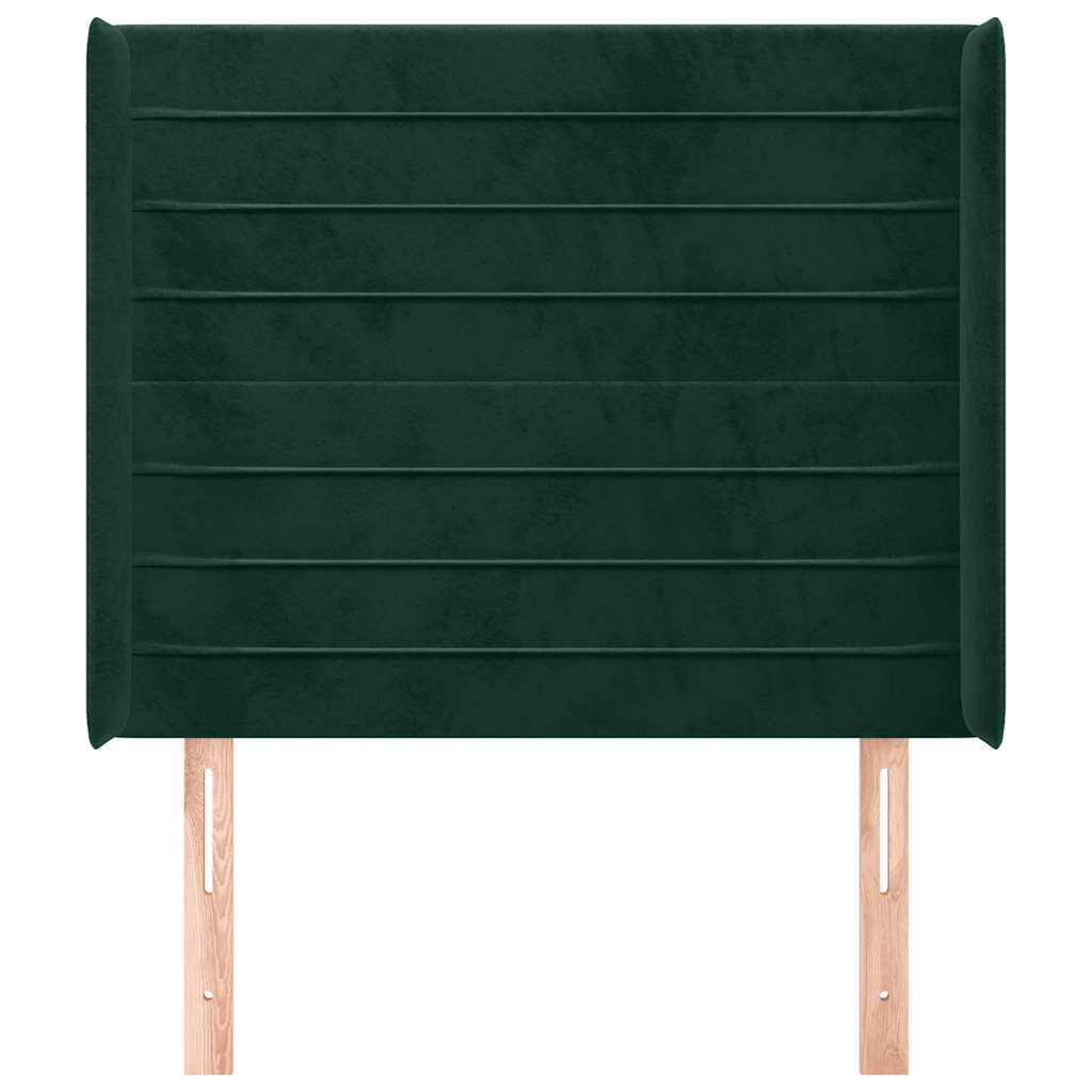 sengegavl med kanter 93x16x118/128 cm fløjl mørkegrøn