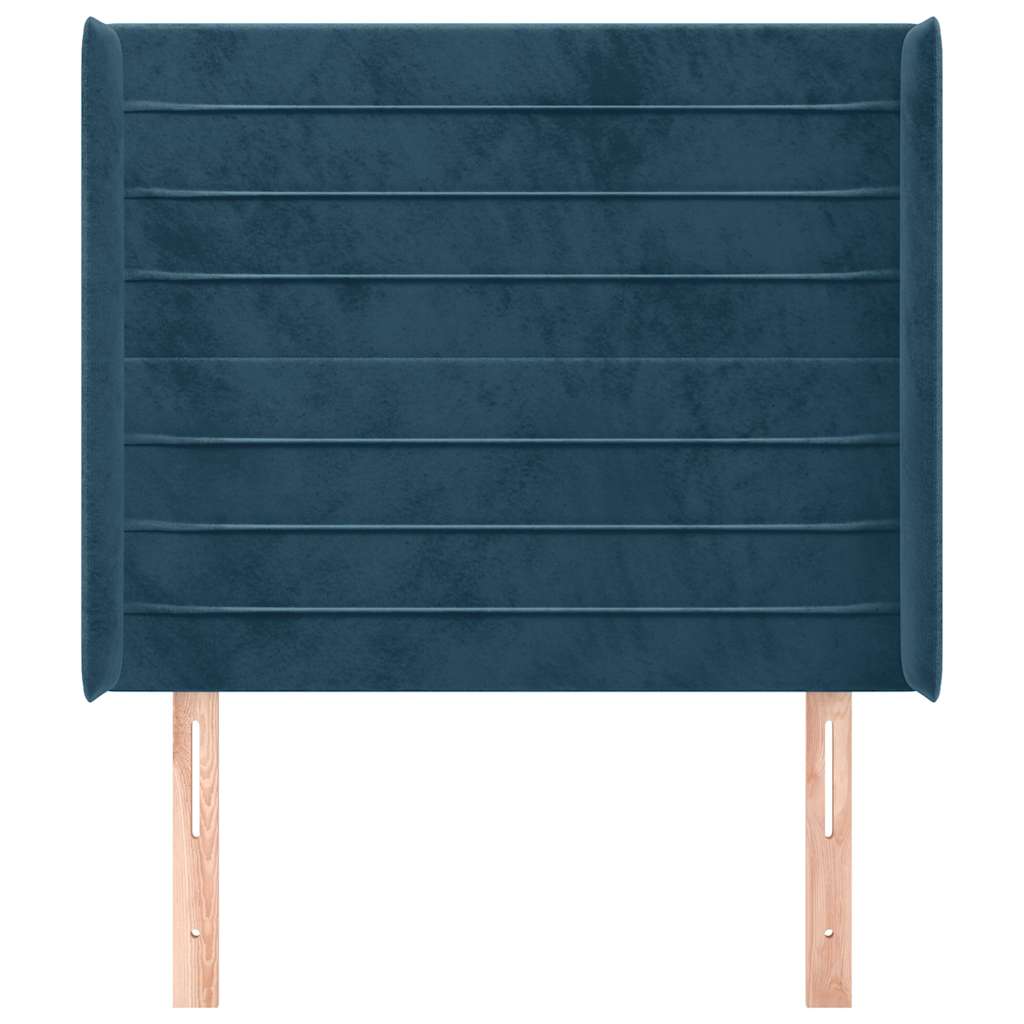sengegavl med kanter 93x16x118/128 cm fløjl mørkeblå