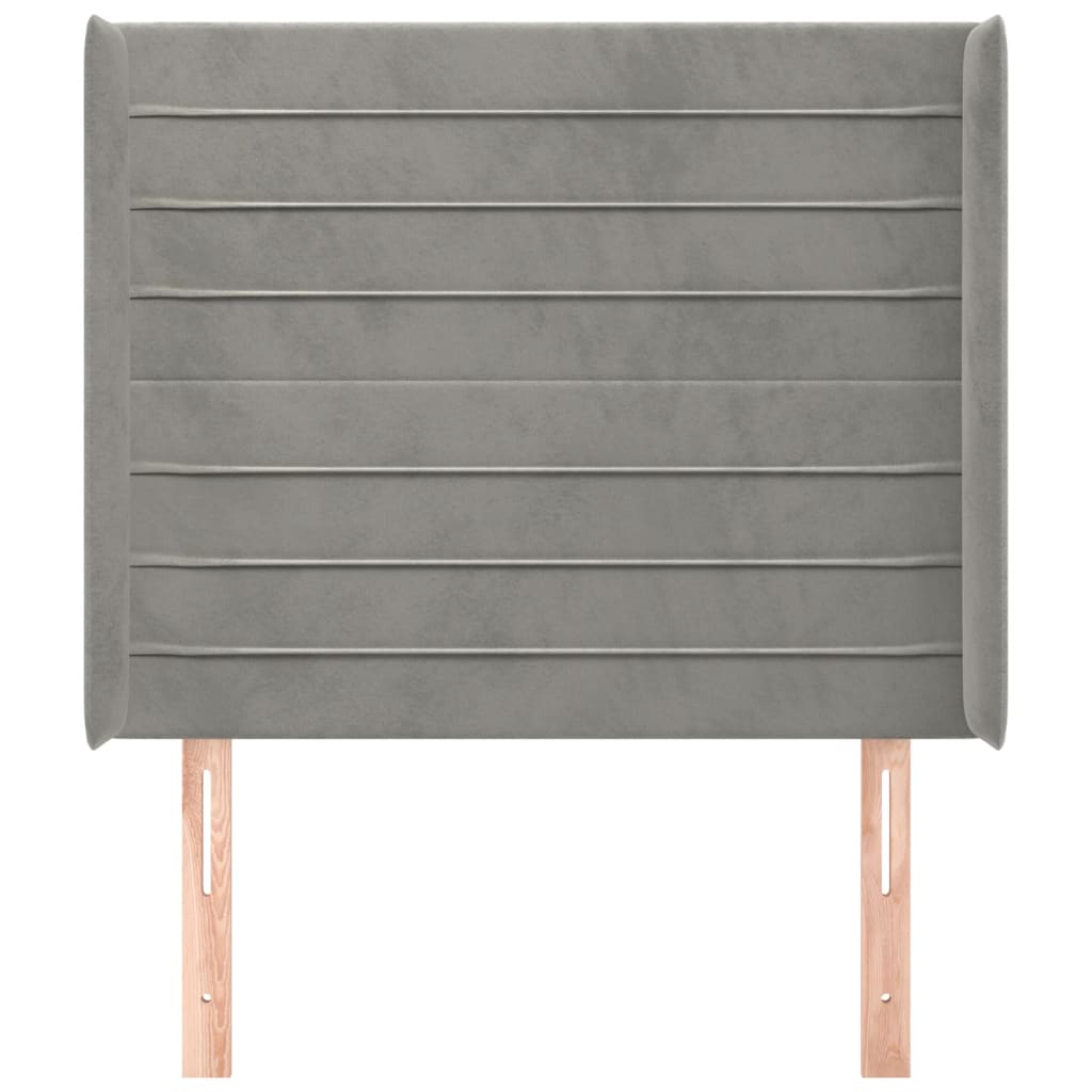 sengegavl med kanter 103x16x118/128 cm fløjl lysegrå
