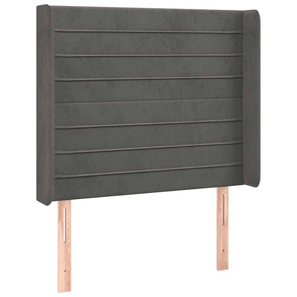 sengegavl med kanter 103x16x118/128 cm fløjl mørkegrå