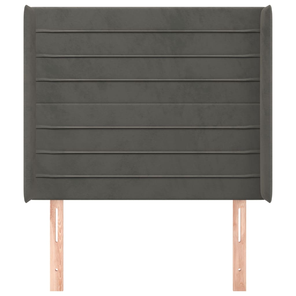 sengegavl med kanter 103x16x118/128 cm fløjl mørkegrå