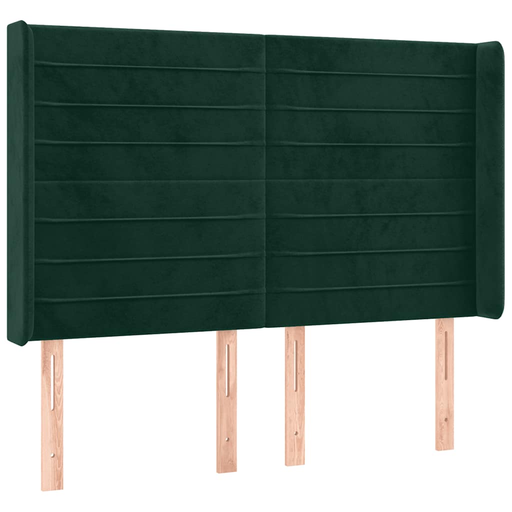 sengegavl med kanter 147x16x118/128 cm fløjl mørkegrøn
