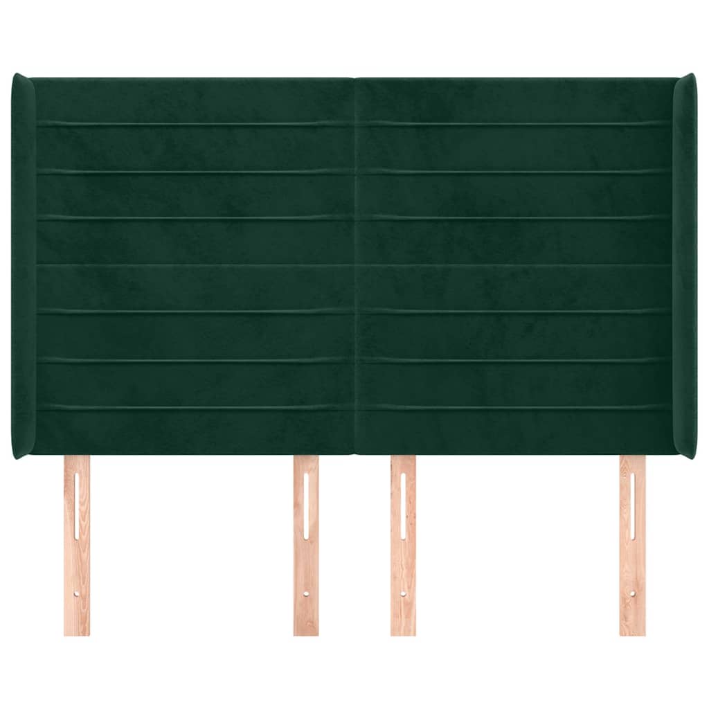 sengegavl med kanter 147x16x118/128 cm fløjl mørkegrøn