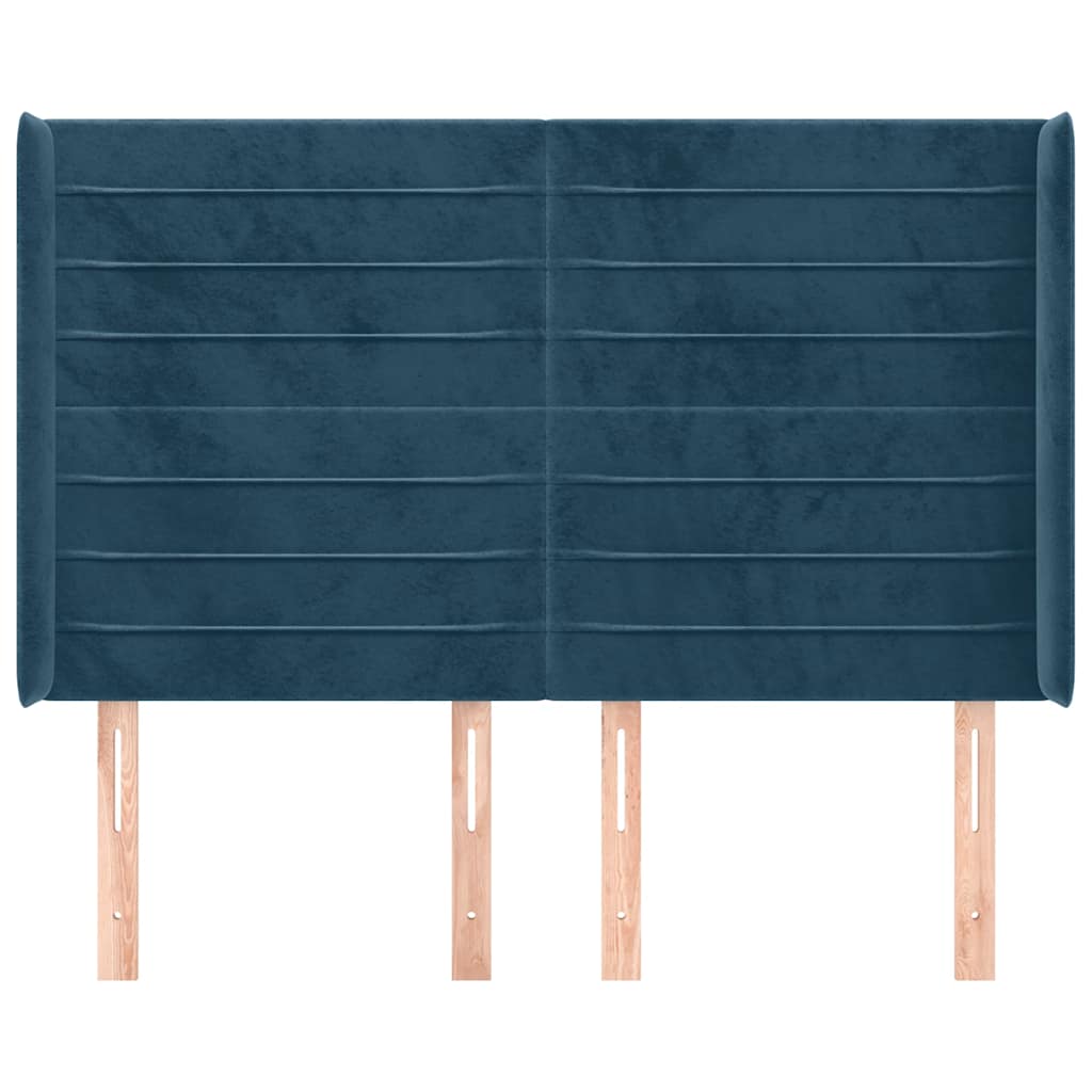 sengegavl med kanter 147x16x118/128 cm fløjl mørkeblå