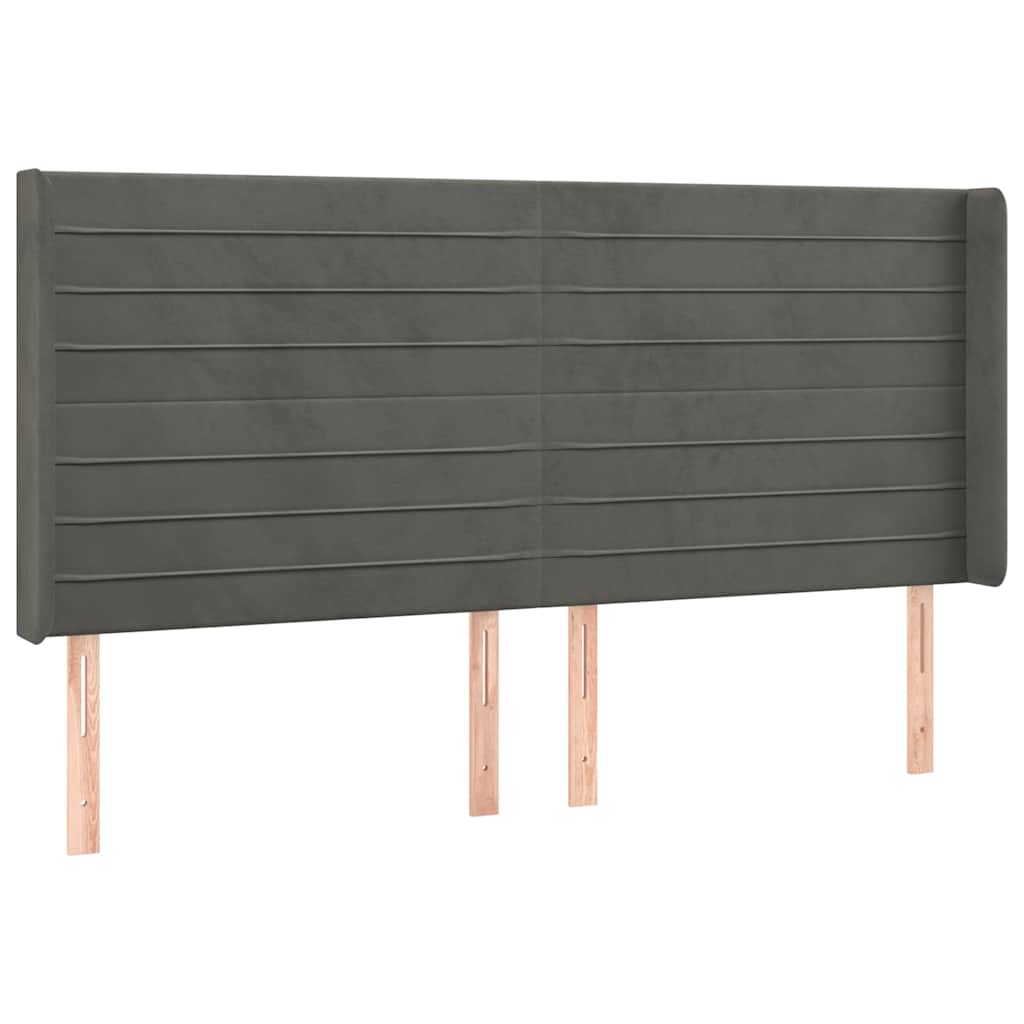 sengegavl med kanter 163x16x118/128 cm fløjl mørkegrå