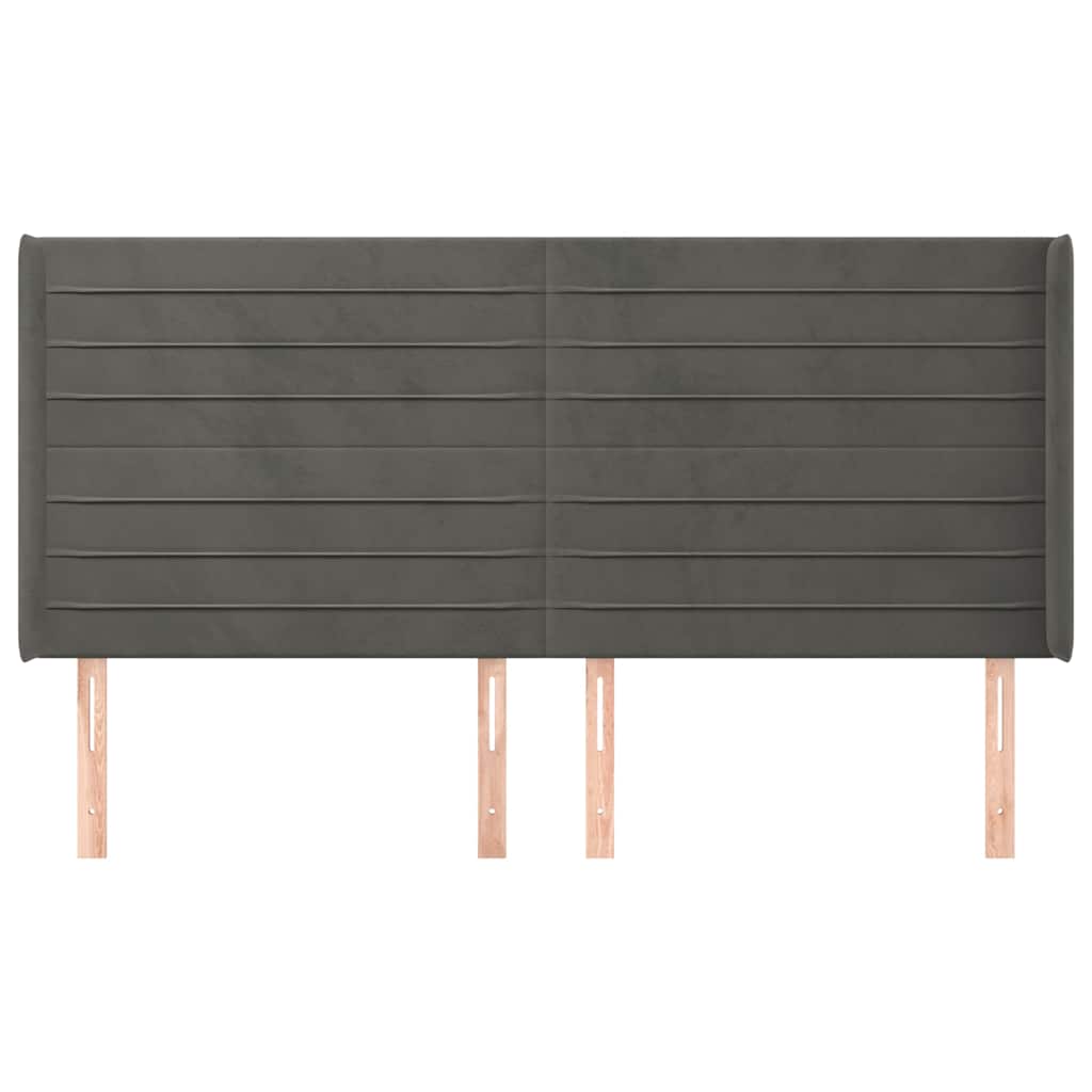 sengegavl med kanter 163x16x118/128 cm fløjl mørkegrå