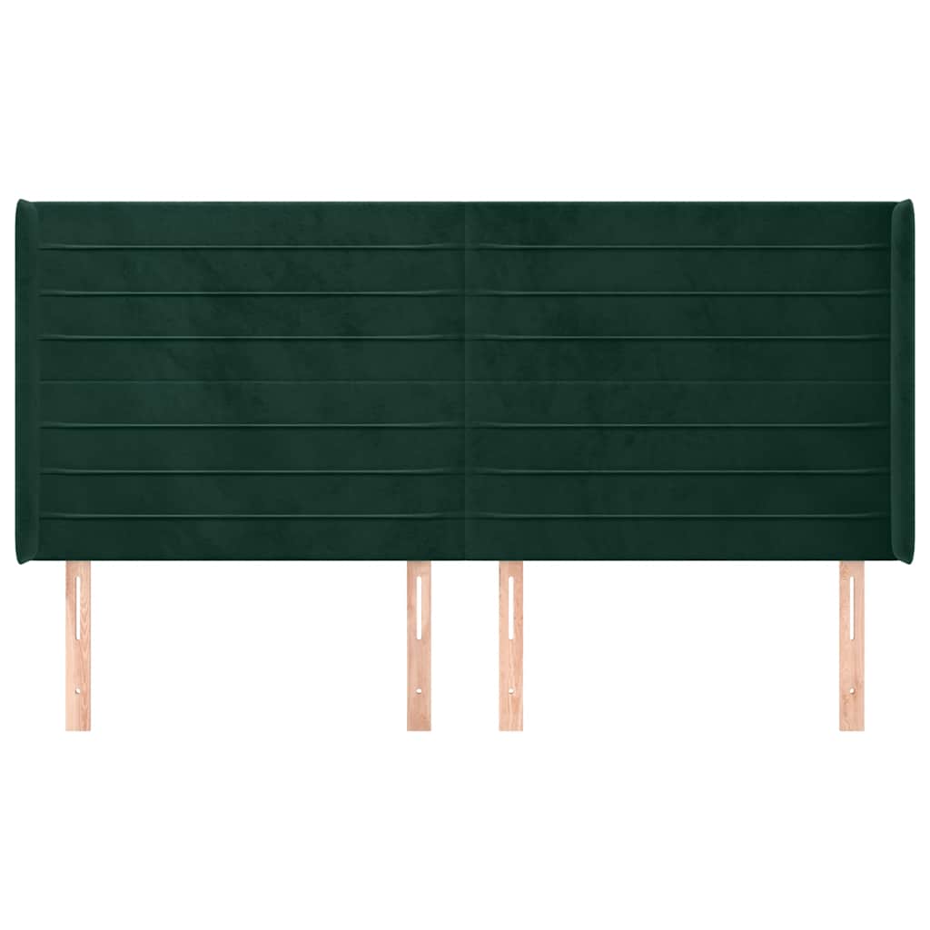 sengegavl med kanter 163x16x118/128 cm fløjl mørkegrøn