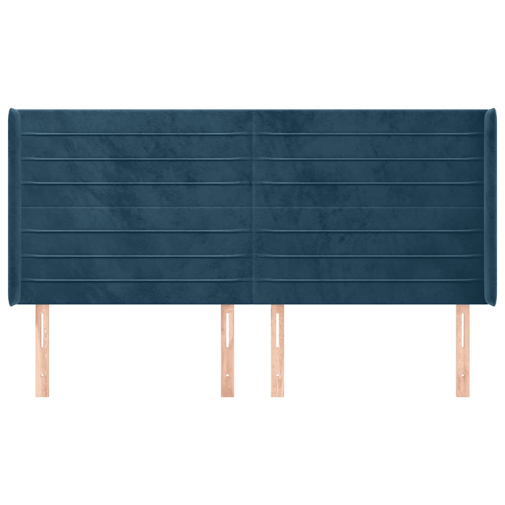 sengegavl med kanter 163x16x118/128 cm fløjl mørkeblå